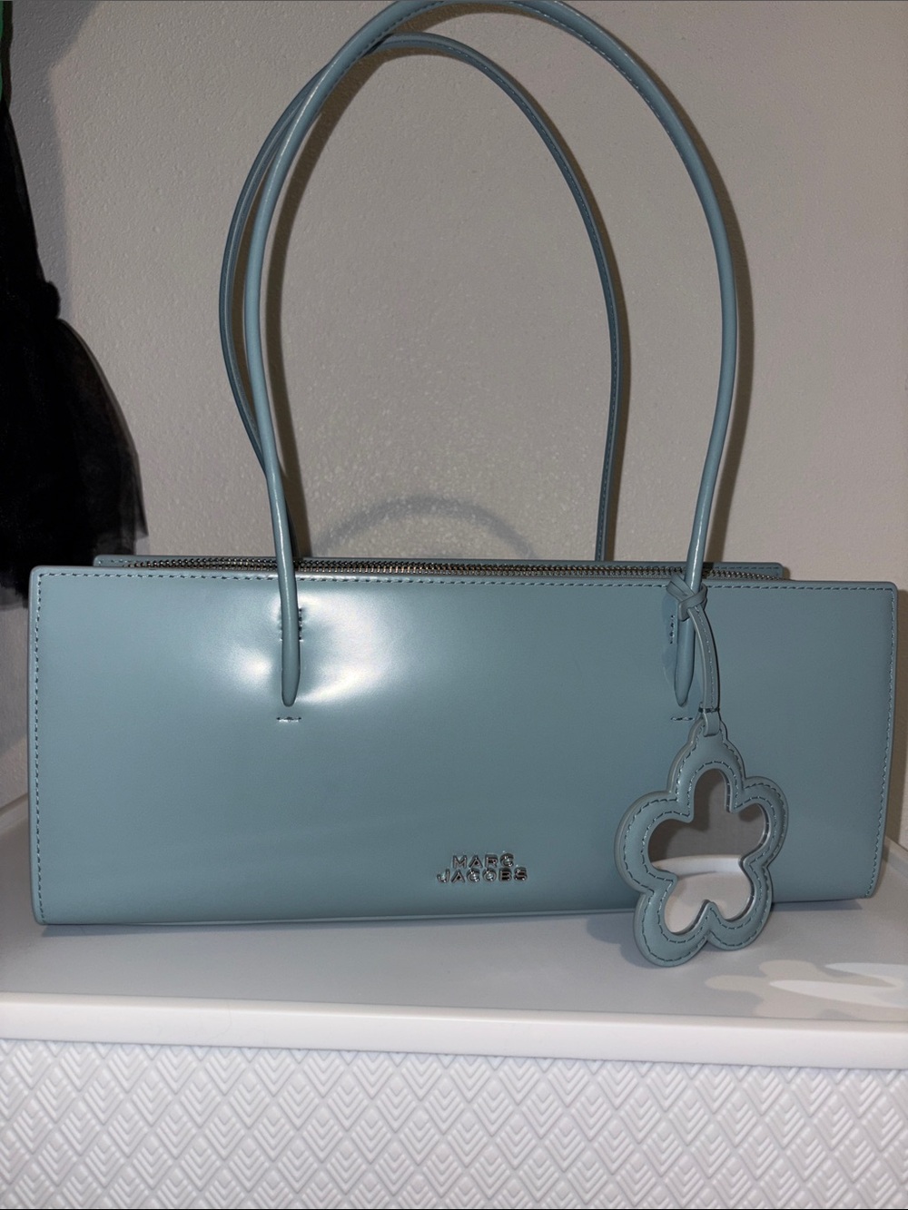 Marc Jacobs Blue Leather Shoulder Bag with Flower Charm